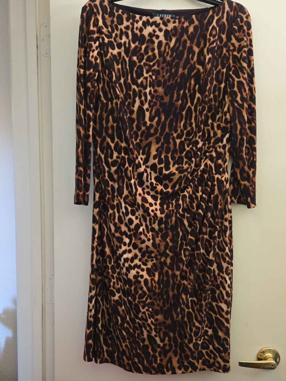 Lauren Ralph Lauren Leopard-Print Long Sleeve Sheath Dress in Brown and Black